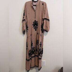 Long brown dress with black design